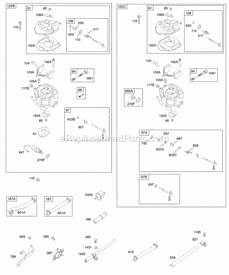 Carburetor Fuel Supply Diagram and Parts List for 297447-0159-G2  Briggs and Stratton Engine